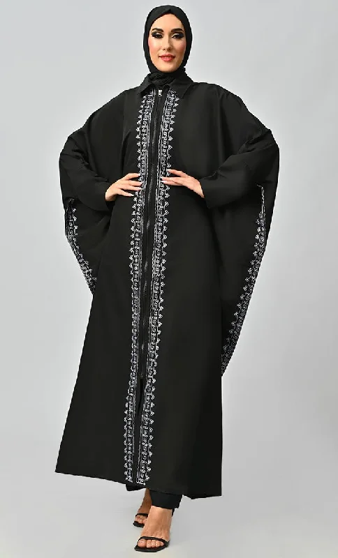 Mahnoor Islamic Embroidered Kaftan Abaya With Front Zipper