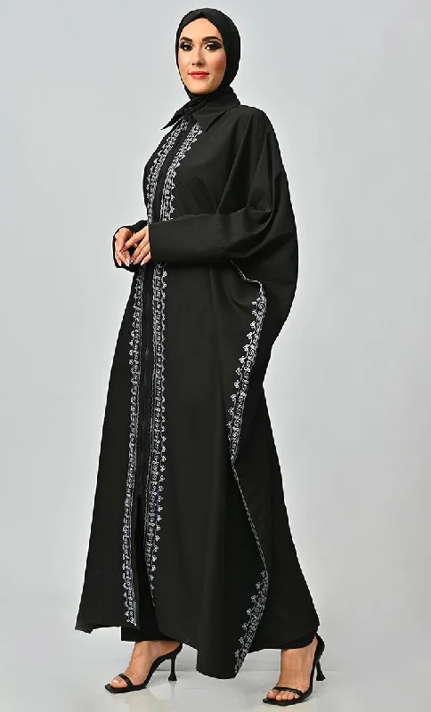 Mahnoor Islamic Embroidered Kaftan Abaya With Front Zipper