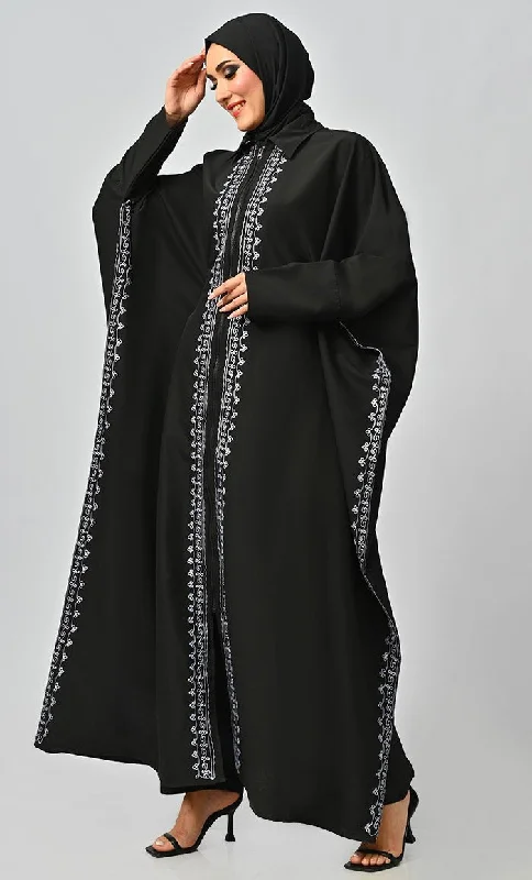 Mahnoor Islamic Embroidered Kaftan Abaya With Front Zipper