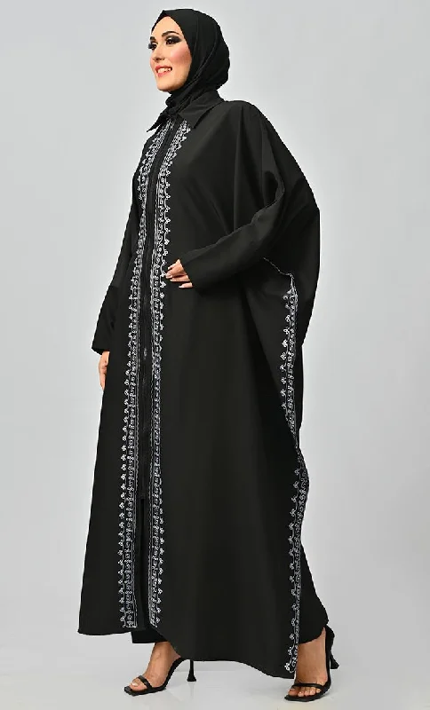 Mahnoor Islamic Embroidered Kaftan Abaya With Front Zipper