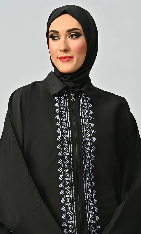 Mahnoor Islamic Embroidered Kaftan Abaya With Front Zipper