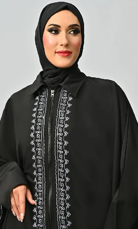 Mahnoor Islamic Embroidered Kaftan Abaya With Front Zipper