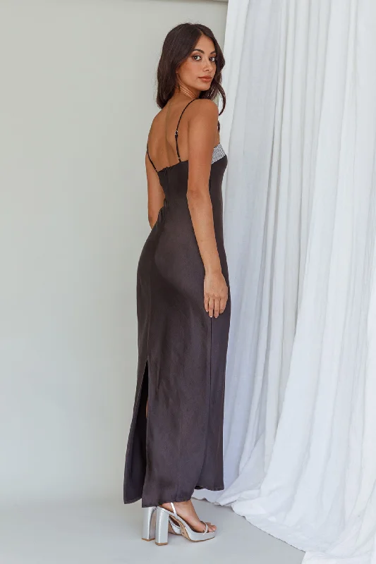 Making Headlines Diamante Neckline Maxi Dress Black