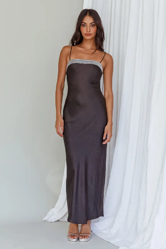 Making Headlines Diamante Neckline Maxi Dress Black