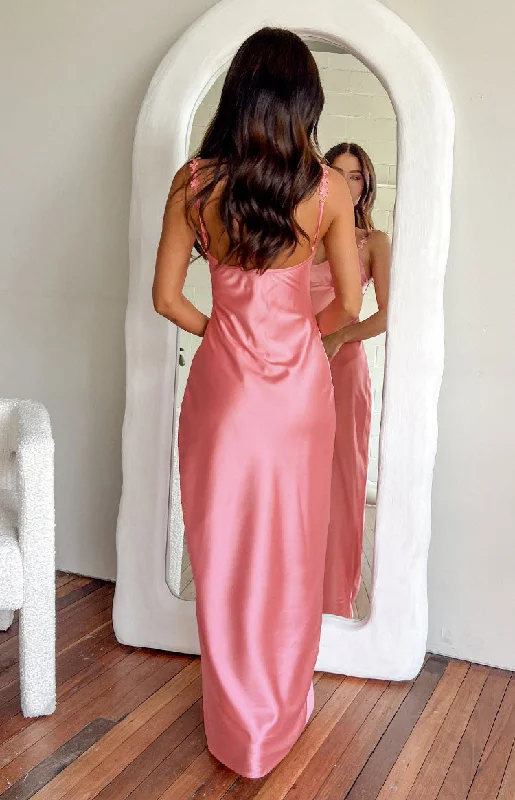 Marbelle Pink Satin Maxi Dress