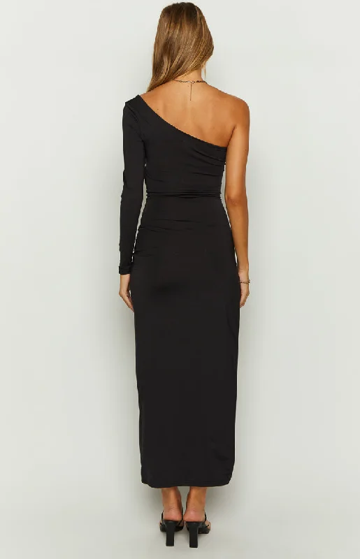 Maxine Black One Shoulder Midi Dress