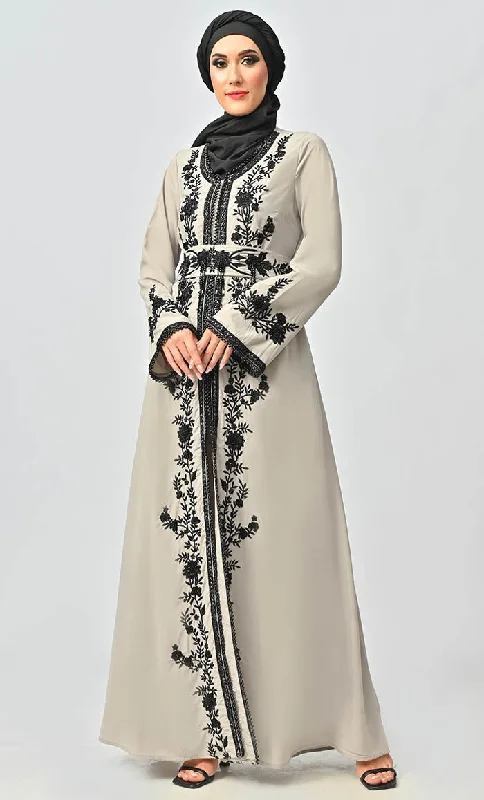 Mexico Style Beautiful Sequins And Zari Work Detailing Abaya With Hijab Belt And Pockets