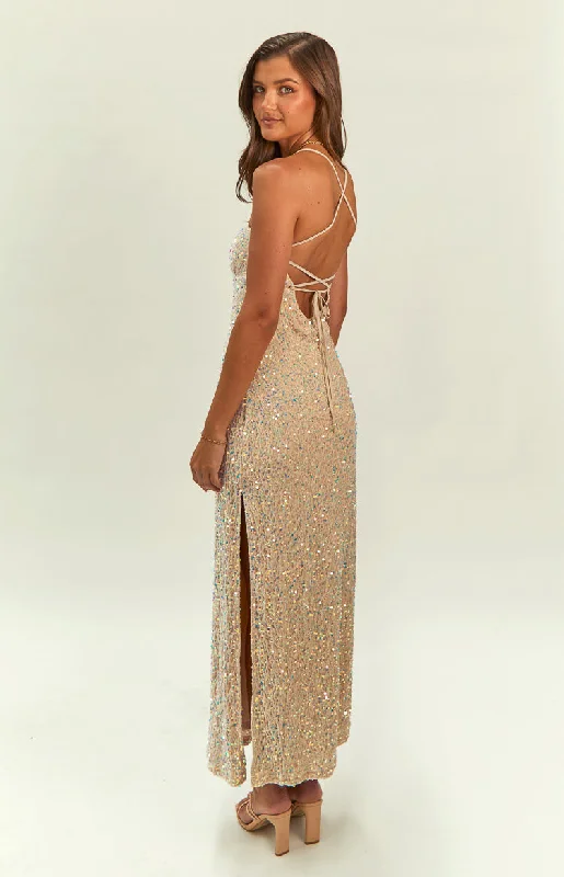 Miranda Gold Velvet Formal Maxi Dress