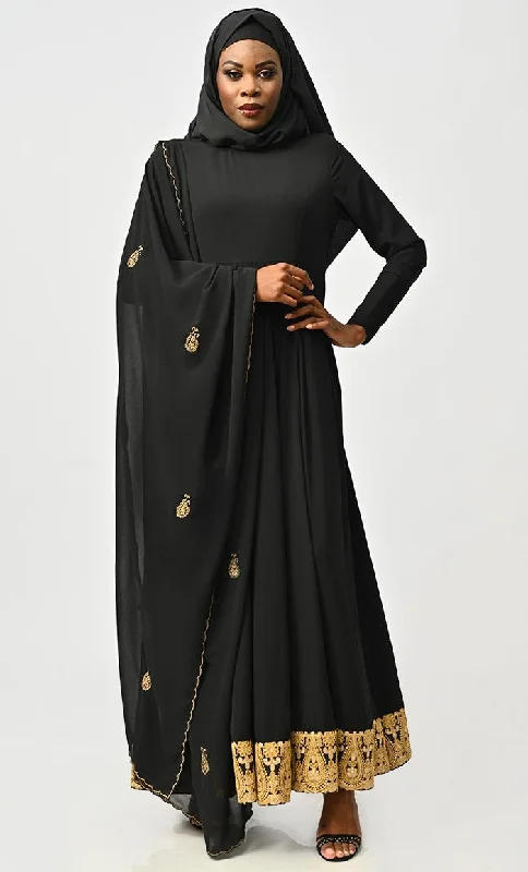 Modest Islamic Designer Anarkali Suit Set With Dupatta