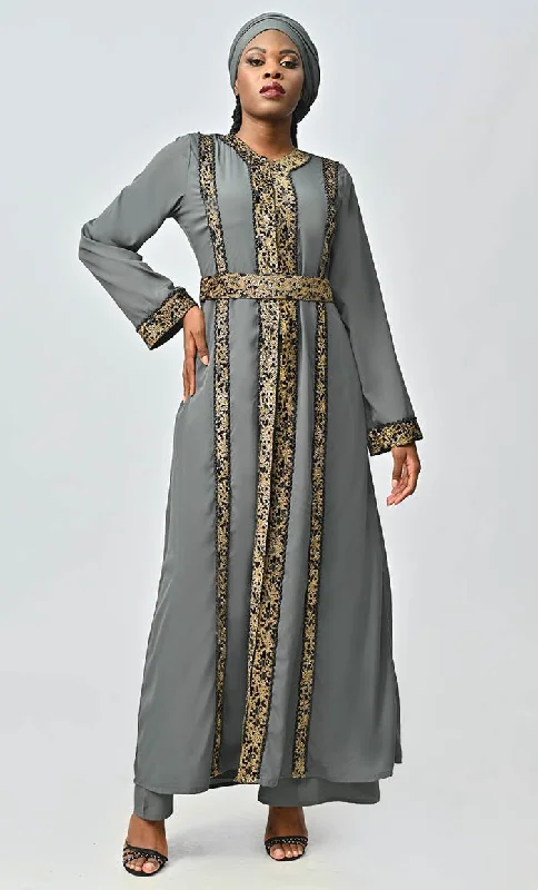 Modest Moroccan Style Abaya With Hand Embroidery And Lace Detailing