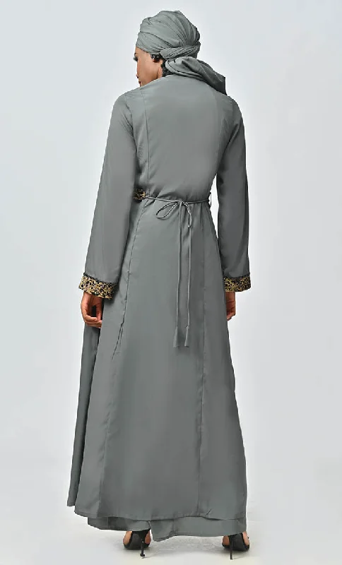 Modest Moroccan Style Abaya With Hand Embroidery And Lace Detailing