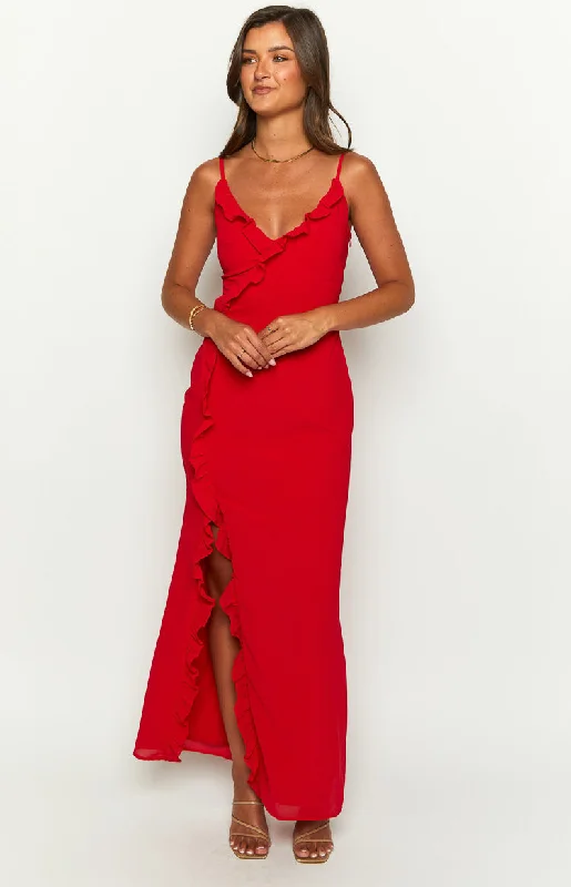 Nahanee Red Ruffle Maxi Dress