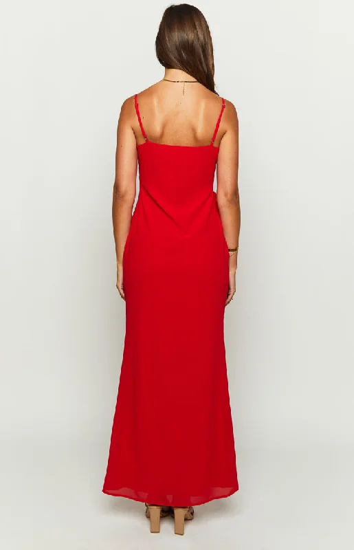 Nahanee Red Ruffle Maxi Dress