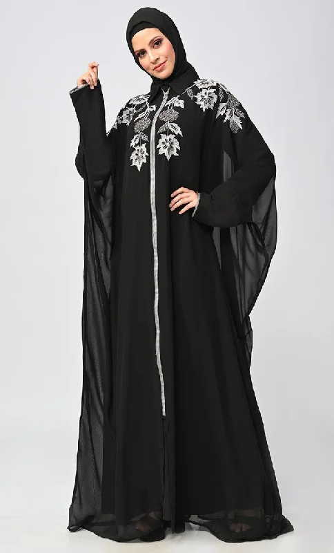 New Islamic Black Kaftan Style Abaya With Front Zipper