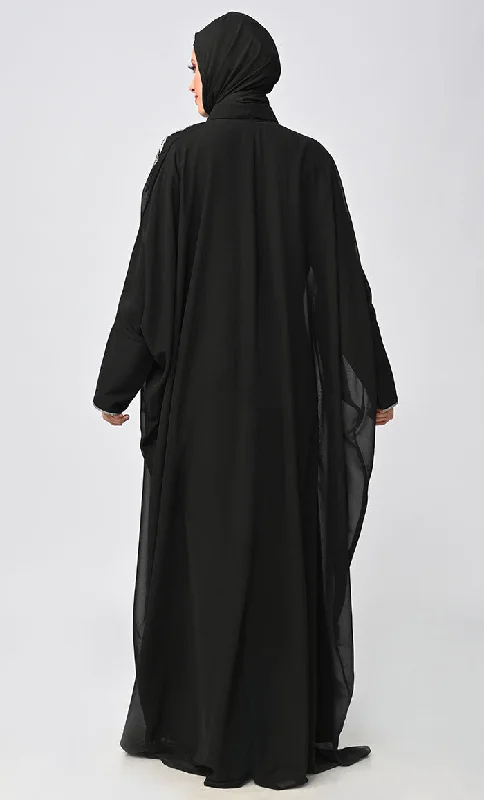 New Islamic Black Kaftan Style Abaya With Front Zipper