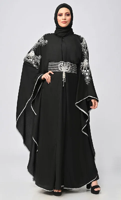 New Islamic Butterfly Cut Embroidered Kaftan Style Abaya