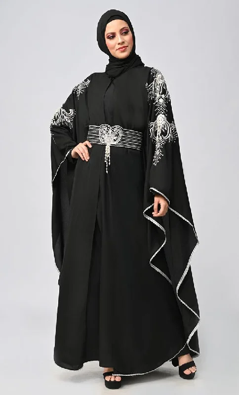 New Islamic Butterfly Cut Embroidered Kaftan Style Abaya