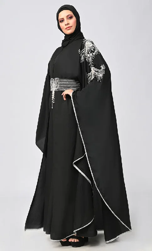 New Islamic Butterfly Cut Embroidered Kaftan Style Abaya