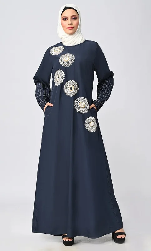 New Islamic Pin Tucks And Mirror Detailing Abaya With Pockets