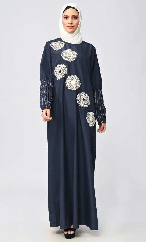 New Islamic Pin Tucks And Mirror Detailing Abaya With Pockets