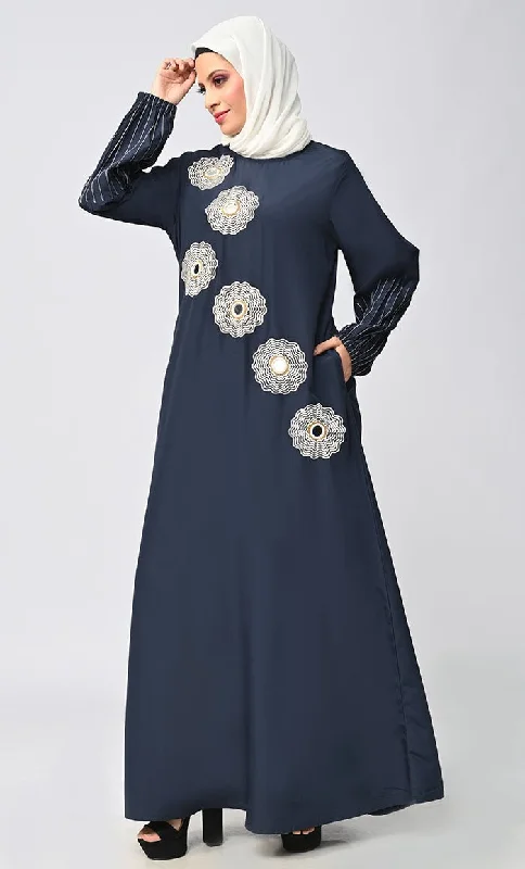 New Islamic Pin Tucks And Mirror Detailing Abaya With Pockets