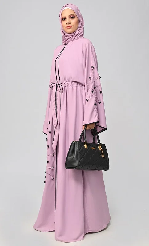 Lavender Flower Braided Detailing Islamic Abaya With Matching Inner And Belt