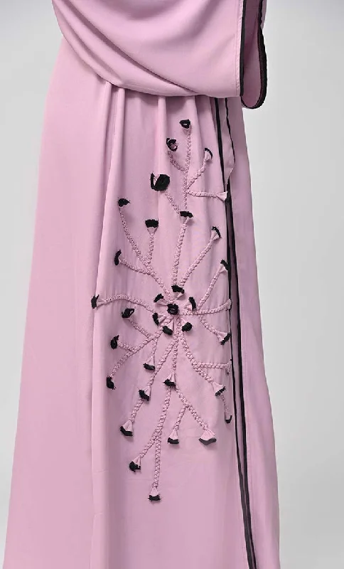 Lavender Flower Braided Detailing Islamic Abaya With Matching Inner And Belt