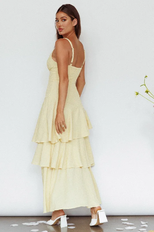 New Vibes Layered Hem Maxi Dress Lemon