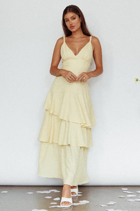 New Vibes Layered Hem Maxi Dress Lemon