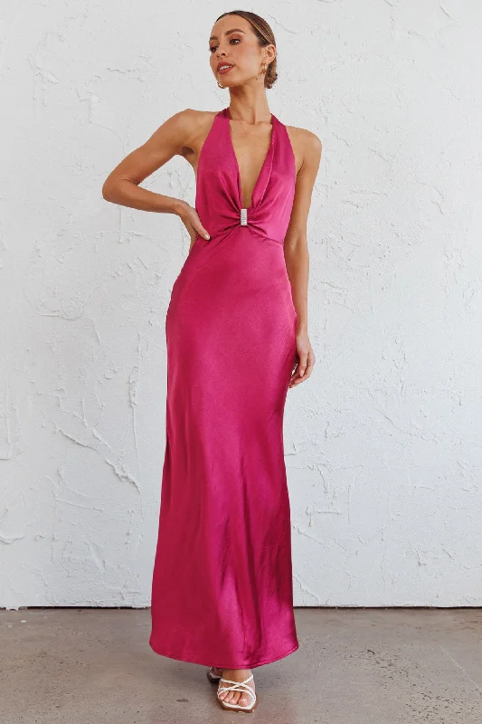 Oasis Diamante Halterneck Maxi Dress Fuchsia