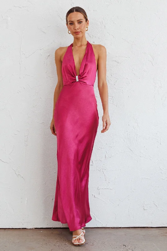 Oasis Diamante Halterneck Maxi Dress Fuchsia