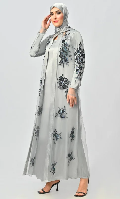 Ornate All Over Hand Embellished Royal Abaya Dress With Matching Hijab