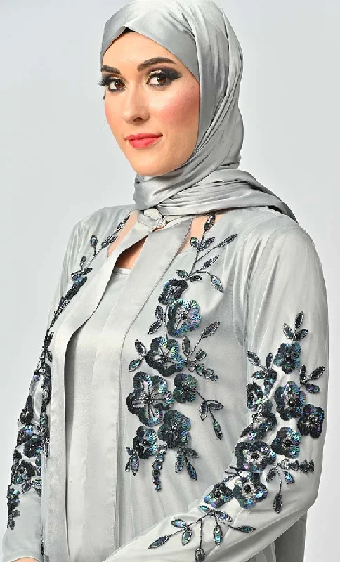 Ornate All Over Hand Embellished Royal Abaya Dress With Matching Hijab