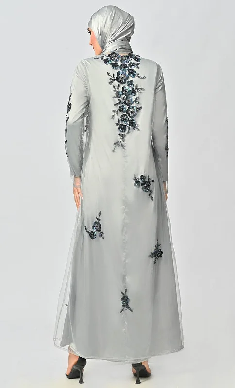 Ornate All Over Hand Embellished Royal Abaya Dress With Matching Hijab