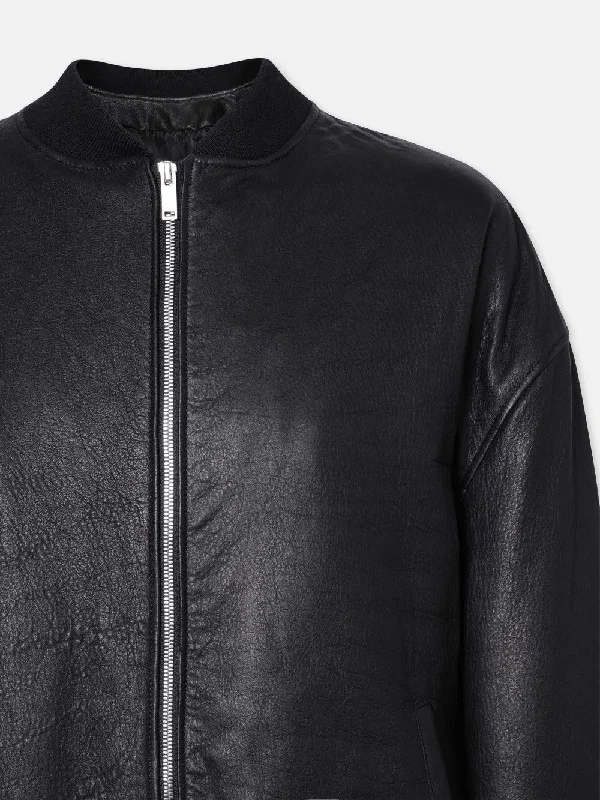 Oversized Leather Bomber -- Black