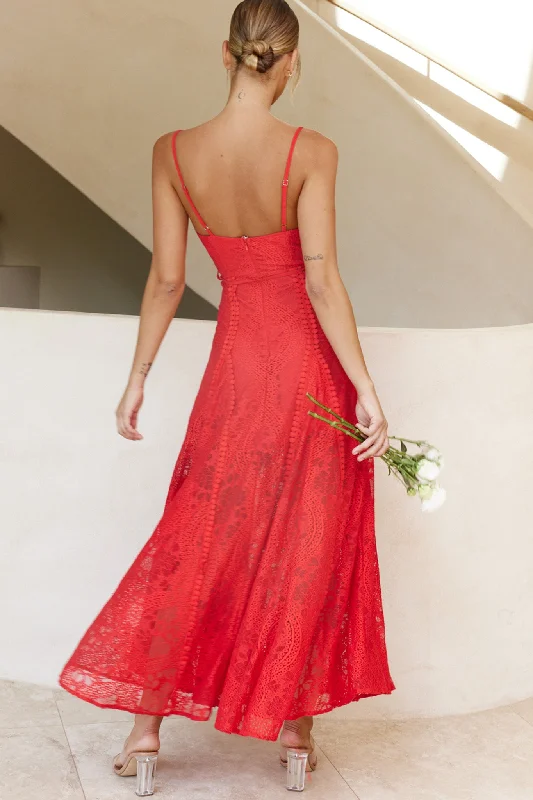 Palm Springs Lace Overlay Maxi Dress Red