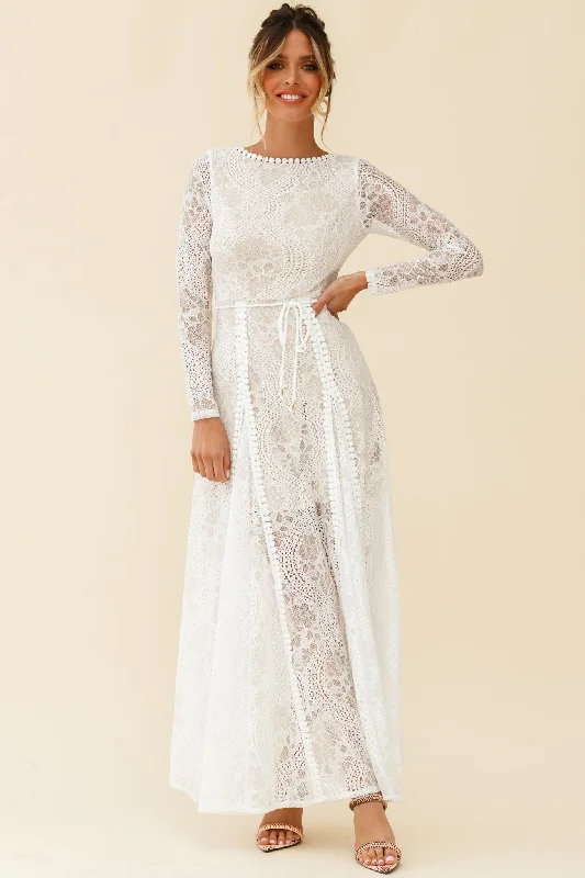 Palm Springs Long Sleeve Lace Overlay Maxi Dress White