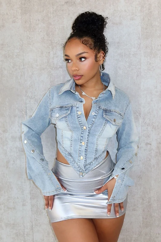 Pleasure Seeker Bottom Down Denim Jacket