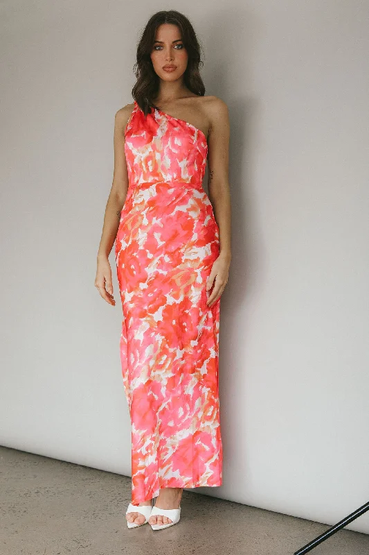 Portland One-Shoulder Maxi Dress Floral Pink