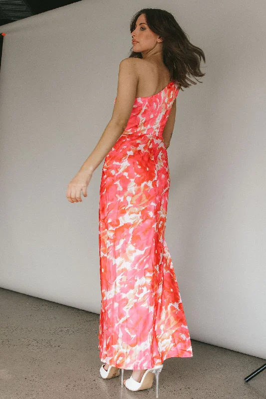 Portland One-Shoulder Maxi Dress Floral Pink