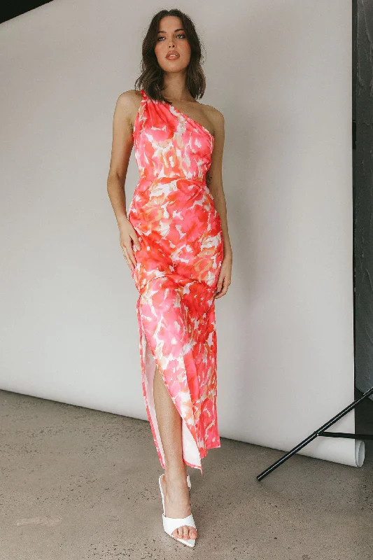 Portland One-Shoulder Maxi Dress Floral Pink