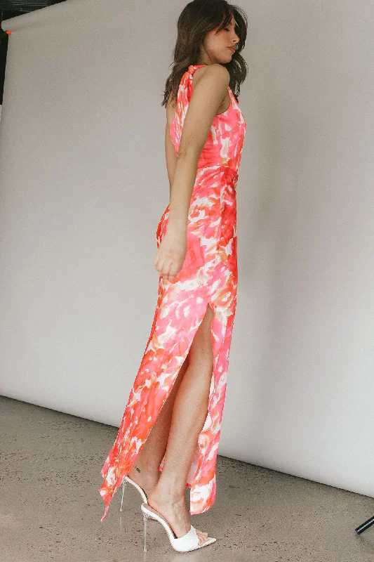 Portland One-Shoulder Maxi Dress Floral Pink