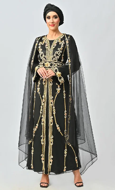 Qatar Moroccan Golden Detailed Embroidery On Net And Included Satin Inner