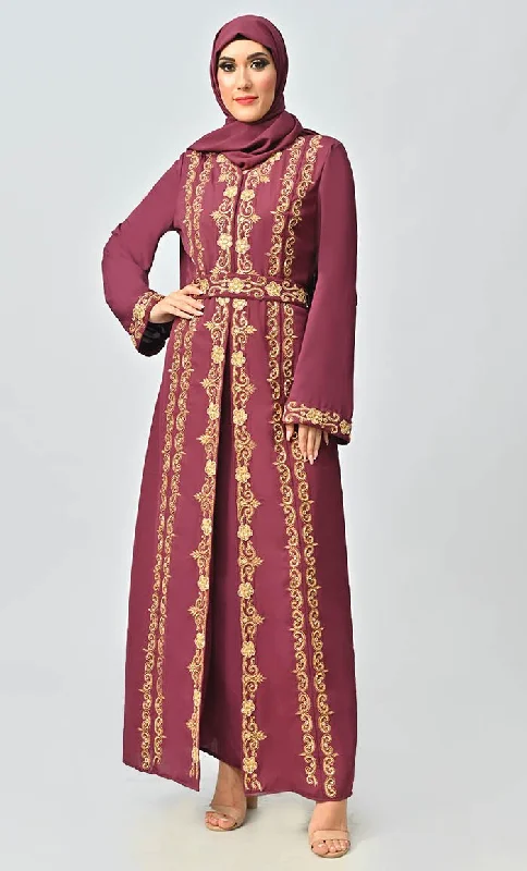 Saudi Moroccan Style Abaya With Heavy Hand Work And Machine Thread Work Embroidery