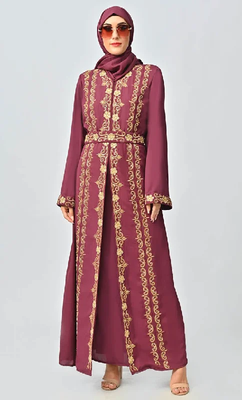 Saudi Moroccan Style Abaya With Heavy Hand Work And Machine Thread Work Embroidery