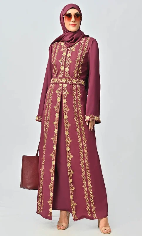 Saudi Moroccan Style Abaya With Heavy Hand Work And Machine Thread Work Embroidery