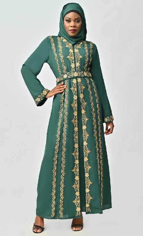 Saudi Moroccan Style Beautiful Abaya With Heavy Hand Work And Machine Thread Work Embroidery