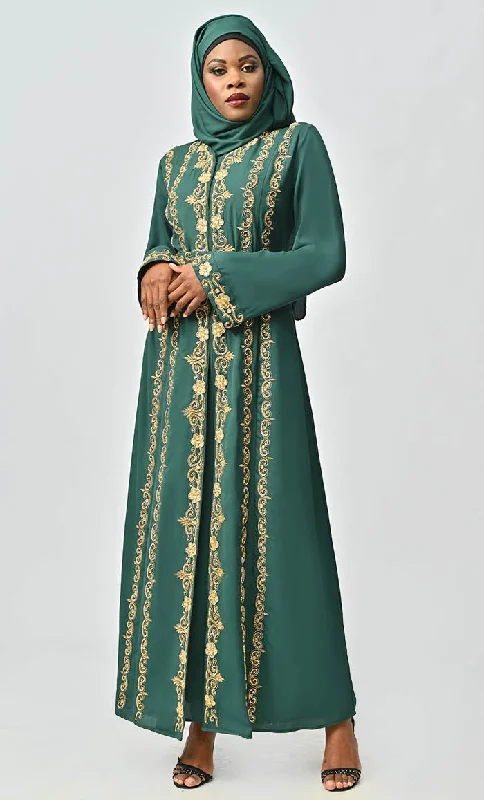 Saudi Moroccan Style Beautiful Abaya With Heavy Hand Work And Machine Thread Work Embroidery