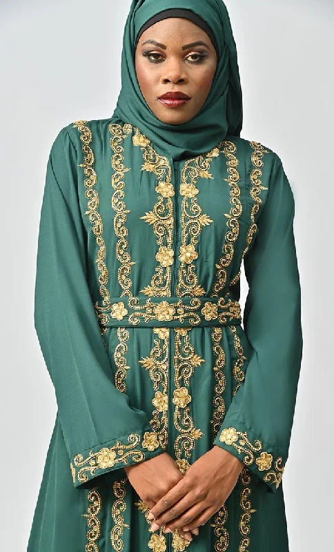 Saudi Moroccan Style Beautiful Abaya With Heavy Hand Work And Machine Thread Work Embroidery