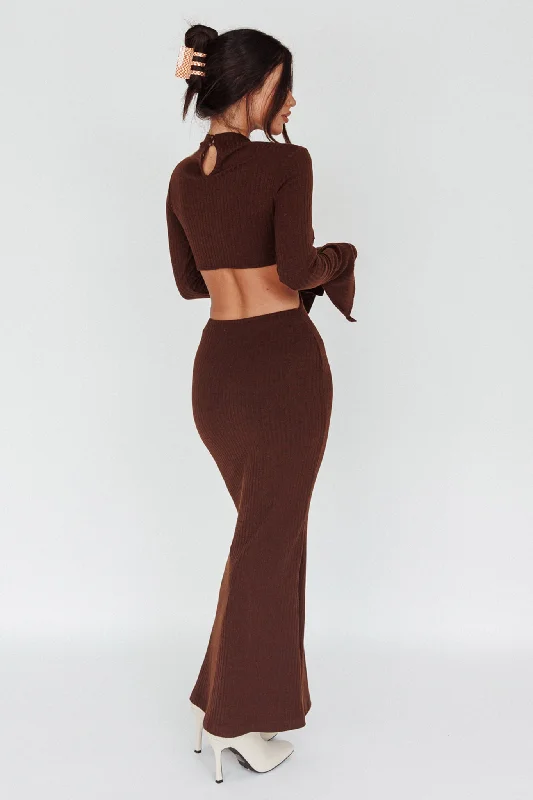 Shianne Long Sleeve Knit Maxi Dress Chocolate